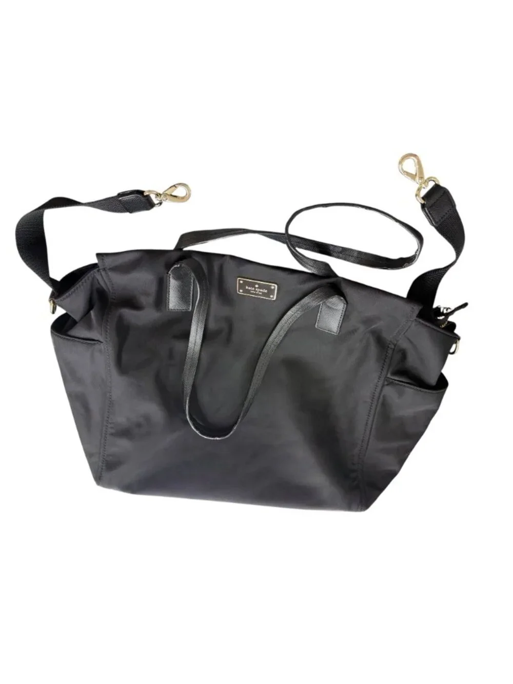 Kate Spade Black Nylon Diaper Bag With Leather Straps & Multiple Pockets